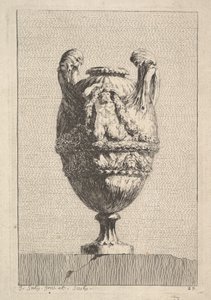 Vaso con una sirena maschio che regge una ghirlanda, da: Vasi, 1746 da Jacques Francois Joseph Saly