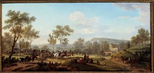Una corsa nei pressi di Longchamps Attacchi e cavalieri nella campagna parigina da Jacques Francois Joseph Swebach