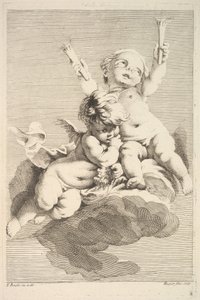 Due Cupidi, uno con torce, metà-fine XVIII secolo da Jacques Gabriel Huquier