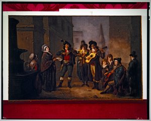 Musicisti di strada in costume rivoluzionario da Jacques Gamelin
