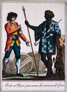 Alcaty, capo tribù di Gorée, Senegal, incisione da un disegno di Labrousse (attivo 1796), da Encyclopedie des Voyages, di Jacques Grasset de Saint-Sauveur (1757-1810) da Jacques Grasset de Saint Sauveur