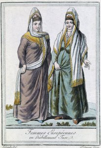 Donne europee in abbigliamento turco - in "Encyclopédie des voyages" di Grasset Saint Sauveur, ed. Parigi 1796 da Jacques Grasset de Saint Sauveur