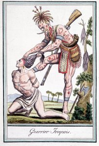 Guerriero Irochese che scalpa il suo nemico - in "Enciclopedia dei viaggi" di Grasset St Sauveur, Parigi da Jacques Grasset de Saint Sauveur