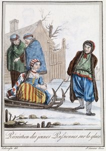 Ricreazione delle giovani russe su una slitta (Russi) - in "Enciclopedia dei viaggi" di Grasset Saint Sauveur, ed. Parigi 1796 da Jacques Grasset de Saint Sauveur