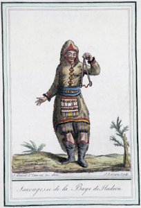 Selvaggia della Baia di Hudson (Canada) - in "Encyclopedia of Travels" di Grasset St Sauveur, ed. 1796 da Jacques Grasset de Saint Sauveur