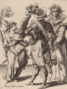 Cupido bendato che tiene una torcia davanti a una coppia, attribuito a Zacharias Dolendo, 1595-6 da Jacques II de Gheyn