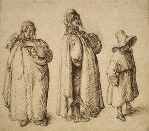 Due studi di una donna rom e un ragazzo rom con un grande cappello, c.1605