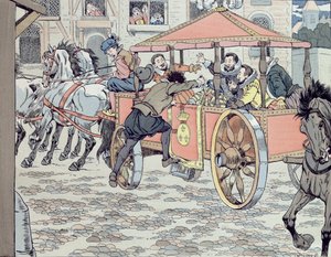 Assassinio di Enrico IV da parte di François Ravaillac nella rue de la Ferronerie il 14 maggio 1610, c.1900 da Jacques Marie Gaston Onfray de Breville (Job)