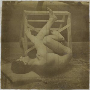 Studio di un modello maschile nudo, sdraiato con le gambe sollevate su un gradino, nello studio di Jacques de Lalaing da Jacques Lalaing (attributed to)