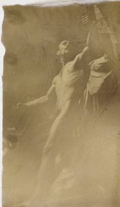Studio di un modello maschile nudo con la mano su una struttura, visto dal basso, nello studio di Jacques de Lalaing da Jacques Lalaing (attributed to)