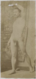 Studio di un modello maschile nudo, in piedi e visto di fronte, nello studio di Jacques de Lalaing