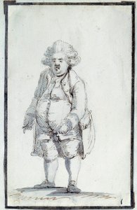 Rivoluzione Francese: "Caricatura di Mirabeau-Tonneau" André Boniface Louis Riquetti (1754-1792), Visconte di Mirabeau, noto come "Mirabeau-Tonneau" (Mirabeau Tonneau) fu soprannominato il barile a causa della sua corpulenza. Disegno a inchiostro marrone d da Jacques Louis David