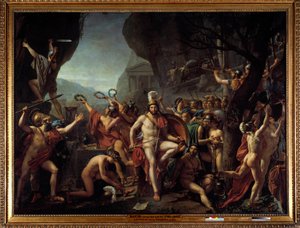 Leonida alle Termopili Episodio della Battaglia delle Termopili nel 480 a.C., opposta tra i Greci e i Persiani di Serse I, Leonida I Re di Sparta, che tiene le sue armi, siede su una roccia, vicino all
