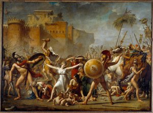 Le Sabine che intercedono tra i loro mariti romani (a destra) e i loro fratelli sabini (a sinistra) mostrando loro i figli da Jacques Louis David