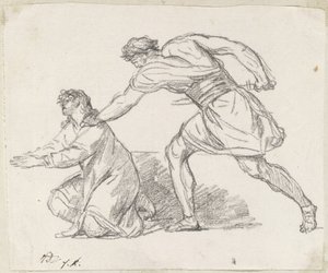 Guerriero che afferra una figura inginocchiata