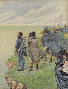 Napoleone Bonaparte che osserva la sua flotta mentre parte da Boulogne