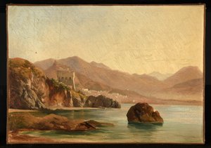 Lago circondato da rocce da Jacques Raymond Brascassat
