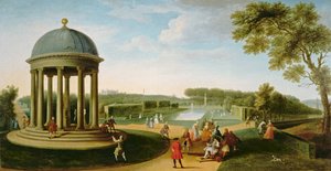 Il teatro della regina dalla Rotonda, Stowe House, Bucks, con Lord Cobham e Charles Bridgeman