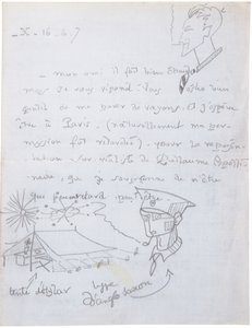 Lettera autografa con disegni da Jacques Vache
