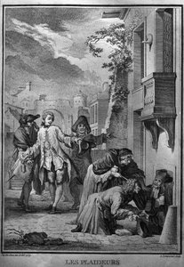Les Plaideurs - Illustrazione di Jacques de Sève per le opere di Jean Racine (1639-1699), poeta tragico francese. incisione del 1760