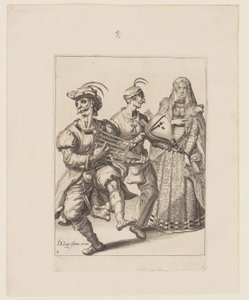 Donna velata con due musicisti che suonano una graticola e un mantice, da Le mascherate da Jacques de Gheyn II