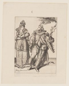 Una donna guidata da un suonatore che tiene una torcia, da Le mascherate da Jacques de Gheyn II