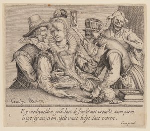 Una giovane donna tra un giovane e un vecchio, da Amanti diseguali da Jacques de Gheyn II