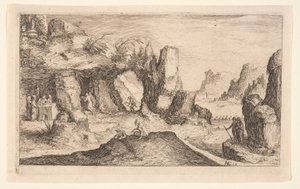 Paesaggio con grotta ed eremiti, da Paesaggi da Jacques de Gheyn II