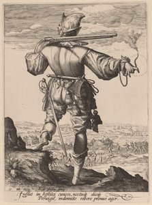 Moschettiere con elmo da Jacques de Gheyn II after Hendrik Goltzius