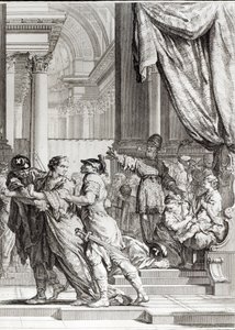 Jehoiada, Sommo Sacerdote di Gerusalemme, proclama il principe Joas re di Giuda, scena da 