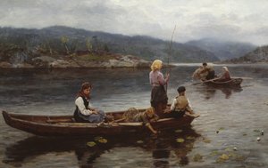 Persone che pescano al lago da Jahn Ekenaes