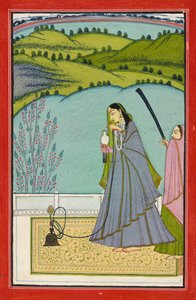 Una signora su una terrazza con narghilè e falco, c.1760 da Jaimal Har