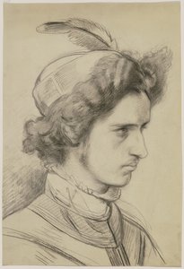 Giovane uomo con cappello piumato di tre quarti da Jakob Becker