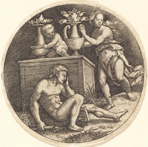 Gioventù che dorme davanti a un altare da Jakob Binck