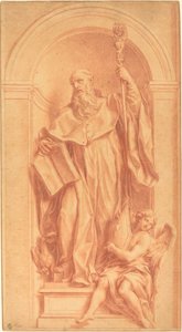 Una scultura di San Benedetto in una nicchia
