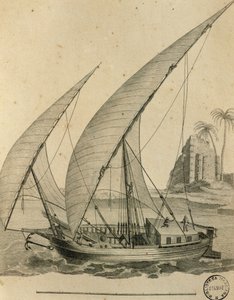 Barca a vela della Nubia, Egitto, incisione da Cartes et figures du Voyage en Nubie et en Abyssinie, James Bruce da James Bruce