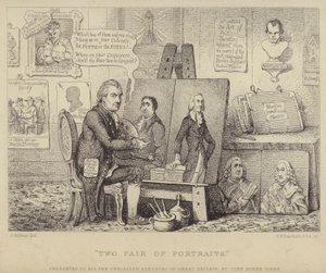 Due coppie di ritratti: caricatura anti-Whig che raffigura John Henry Tooke con ritratti di Charles James Fox che personifica il vizio e William Pitt il Giovane che rappresenta la virtù