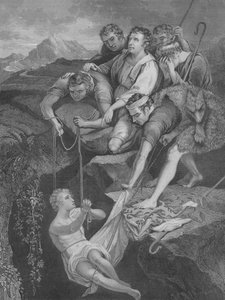 Giuseppe gettato nella fossa, Genesi 37, Versetto 3-25 (incisione) da James (after) Northcote