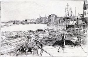 Veduta del Tamigi, sul bacino di Londra (Inghilterra), nel 1859, appartiene a una serie di incisioni sul Tamigi, che mette in evidenza la comunità dei lavoratori marittimi della capitale inglese da James Abbott McNeill Whistler