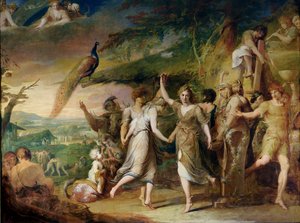 Un raccolto greco, o ringraziamento alle divinità rurali, Cerere, Bacco, Silvano e Pan, secondo della serie Il progresso della cultura e della conoscenza umana, c.1777-84 da James Barry