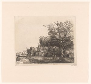 Paesaggio con tre cottage a spiovente lungo una strada da James Bretherton