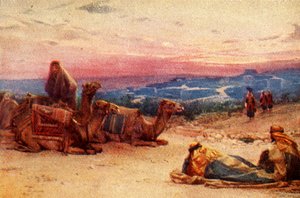 Viaggiatori che riposano fuori dal villaggio di Palestina - Atti xx 5, c1924 da James Clark and Henry A Harper