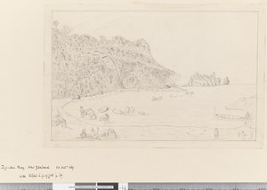 Veduta del luogo di abbeveraggio Tegadoo Bay, Nuova Zelanda, 23 ottobre 1769