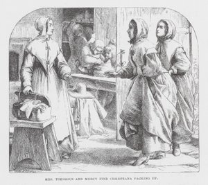 La signora Timorous e Mercy trovano Christiana che fa i bagagli da James Dawson Watson