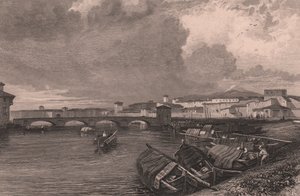 Veduta del fiume Arno a Pisa, Toscana, Italia, incisione in acciaio di Thomas Higham (1796-1844) da un disegno di James Duffield Harding (1798-1863) da James Duffield Harding