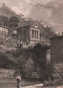 Veduta del Tempio di Clitunno lungo il fiume Clitunno vicino a Campello sul Clitunno da James Duffield Harding