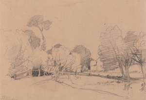 Salici vicino a un ruscello, cavallo e carro che attraversano il ponte da James Duffield Harding