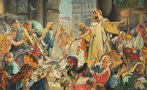 Gesù allontana gli usurai dal tempio (gouache su carta)