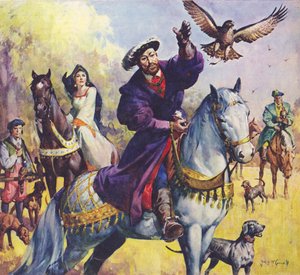 Re Enrico VIII e Anna Bolena a caccia (litografia a colori)