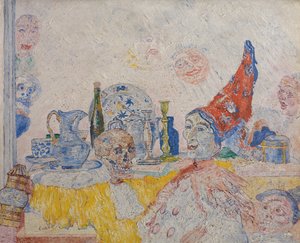 Pierrot scheletro in toga gialla da James Ensor